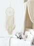 Shinowa Circle Dream Catcher, Cotton Woven Wall Hanging Moon Dream Catcher with Fairy Lights Round Macrame Wall Decoration Bohemian Decor Creative Tassel Home Hangings Boho Ornament Craft, Beige
