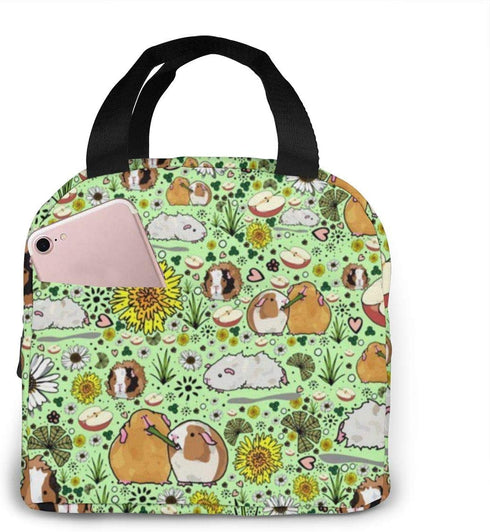 Guinea Pigs And Flowers Lunch Bag For Women Girls Kids Insulated Picnic Pouch Thermal Cooler Tote Bento Large Meal Prep Cute Bag Big Leakproof Soft Bags For Lunch Box, Camping, Travel, Fishing