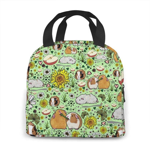 Guinea Pigs And Flowers Lunch Bag For Women Girls Kids Insulated Picnic Pouch Thermal Cooler Tote Bento Large Meal Prep Cute Bag Big Leakproof Soft Bags For Lunch Box, Camping, Travel, Fishing