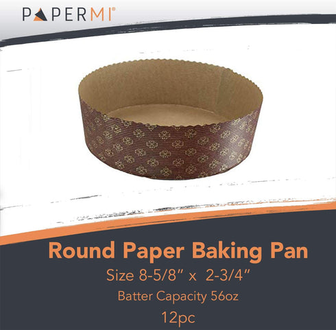 Round Paper Baking Cake Pan, Disposable Baking Mold 12ct, Round Pan, All Natural Recyclable, Microwave Oven & Freezer Safe, Perfect for Muffins or Snacks (8-5/8" x 2-3/4")