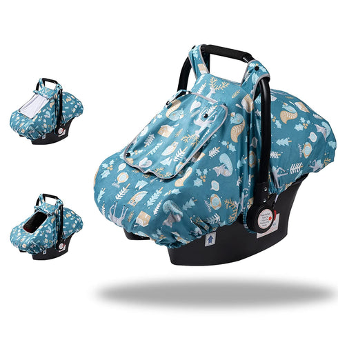 SMTTW Baby Car Seat Covers, Infant Car Canopy for Spring Summer Autumn Winter, Universal Fit, Snug Warm Breathable, Car Seat Canopy for Boys Girls (Squirrel)