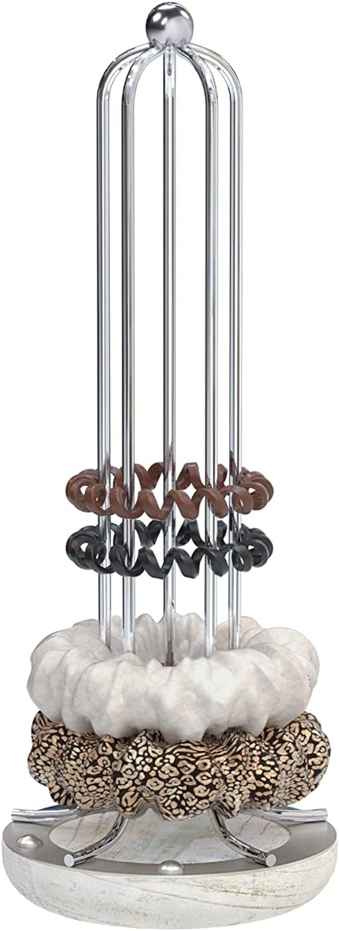 J JACKCUBE DESIGN Silver Metal Scrunchie Holder Stand, Hair Bands Scrunchies Display Organizer for Teen Girls Accessories, Hair Ties, Bracelet, Jewelry Storage Tower- MK726B (Silver)