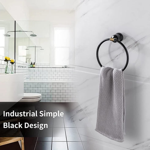 MsKorong SUS304 Stainless Steel Round Shape Black Towel Ring Hand Towel Holder Wall Mounted Rustproof Matte Black Bathroom Towel Holder for Toilet Kitchen Bathroom Hardware Accessories
