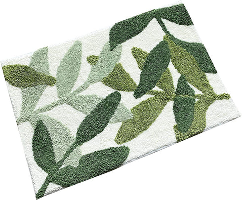 ZebraSmile Leaves Microfiber Strong Water Absorption Green Bath Rug Tower with Non Slip Back Inside Entryway Door Mat for Bathroom Floor Indoor Doormat 17.5 X 25.5IN