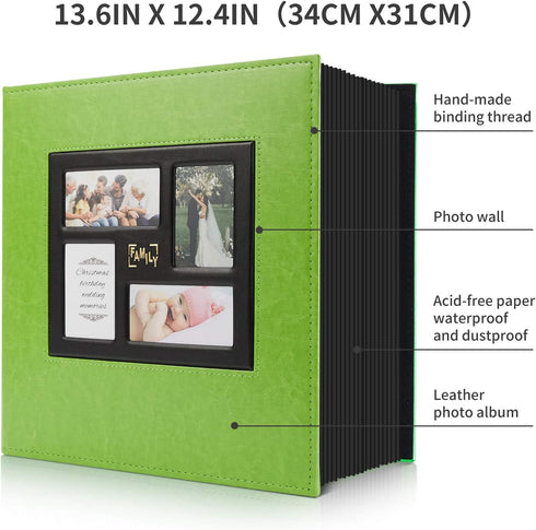 Hongxing Photo Album 4x6 700 Pockets Photos, Extra Large Capacity Family Wedding Picture Albums Holds 700 Horizontal and Vertical Photos (700Pockets, Green)
