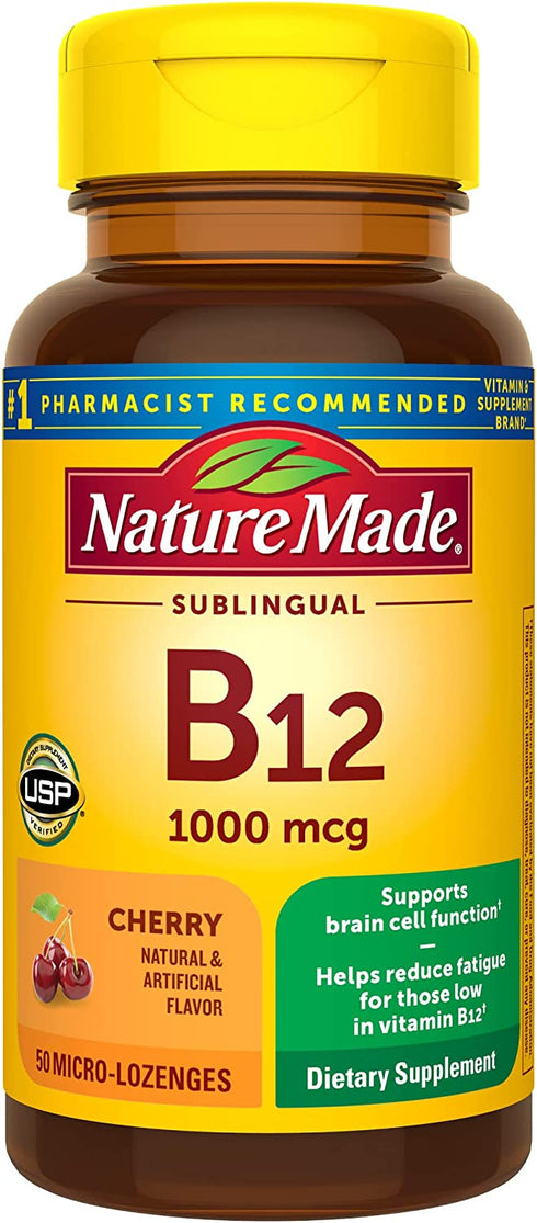 Nature Made Vitamin B12 Sublingual, Easy to Take Vitamin B12 1000 mcg for Energy Metabolism Support, 50 Sugar Free Micro-Lozenges, 50 Day Supply