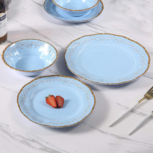 Melamine Dinnerware Sets, 12 PCS Dishwasher Safe 100% Melamine Dinner Plates, Dishes, and Bowls Set for Indoor and Outdoor Use