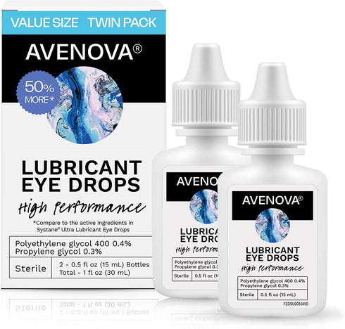 Avenova Lubricant Eye Drops - Instant Eye Relief from Dry Eye Symptoms, Contact Lens Intolerance, Two Pack of 15 mL Bottles