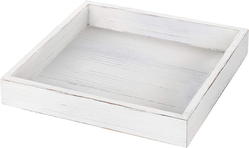 MyGift Whitewashed Wood Serving Tray with Handles | 10-Inch Decorative Farmhouse Wooden Ottoman, Coffee Table, Centerpiece Tray