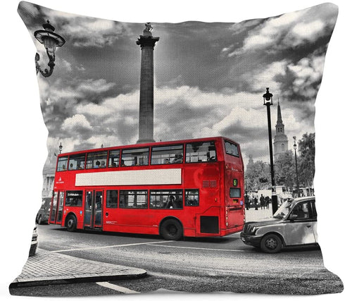 Emvency Set of 4 Linen Throw Pillow Covers 18x18 Inches Home Decorative Cushion Red London Street Bus Telephone Booth Big Ben Pillow Cases Square Pillocases for Bed Sofa