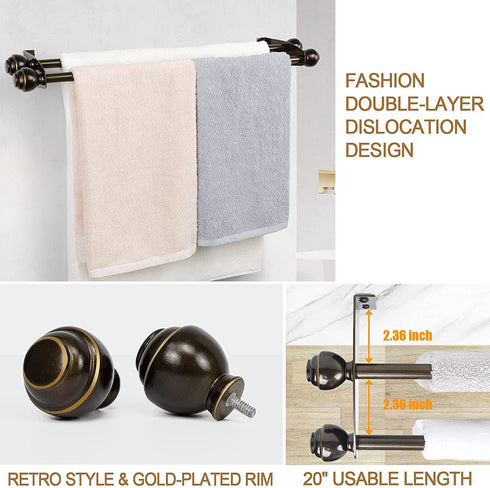 TONIAL Bathroom Hardware Set, Antique Bronze Traditional Upgraded Towel Bar Rack Set 4 Piece - Includes 20" Double Towel Bar, Toilet Paper Holder, Towel Hook, Towel Holder, Bathroom Accessory Set