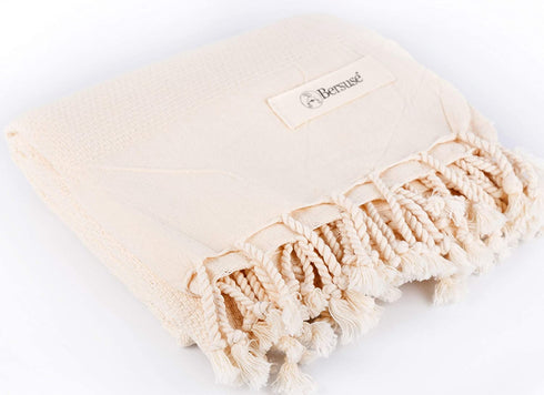 Bersuse 100% Cotton Ventura Turkish Towel - 37x70 Inches, Ivory