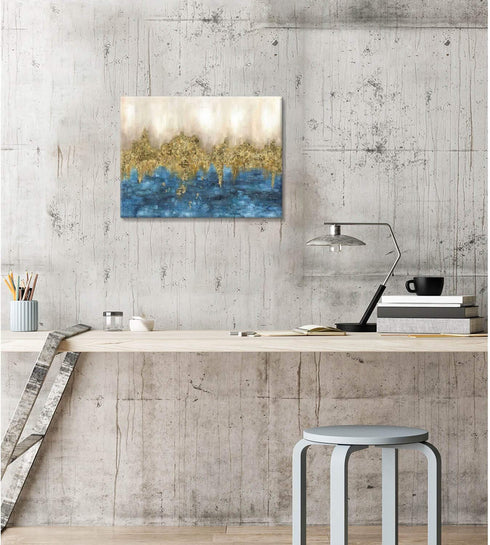 Abstract Print Canvas Wall Art: Blue Gold Artwork Picture Small Size for Bedroom (16? x 12'' x 1 Panel)