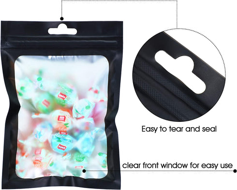 100 Pieces Mylar Bags Smell Proof Bags Resealable Bags for Small Business with Clear Window Holographic Bags for Food Storage and Lip Gloss, Jewelry, Eyelash Packaging (Black, 5.1 x 8.3 Inch)