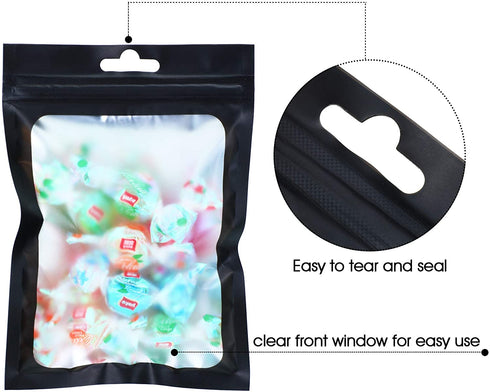 100 Pieces Mylar Bags Smell Proof Bags Resealable Bags for Small Business with Clear Window Holographic Bags for Food Storage and Lip Gloss, Jewelry, Eyelash Packaging (Black, 5.5 x 7.9 Inch)