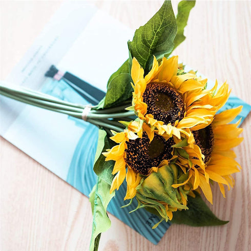 XD MEXL Artificial Sunflowers Arrangement Bouquet, Large Fake Summer Silk Sunflower Artificial, 7 Flowers Per Bunch for Home and Wedding Decoration