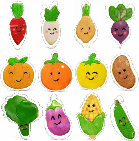 Vegetable Shaped Cookie Cutters of 12 pcs, Stainless Steel Fondant Cutters Set Pastry Biscuit Cake Baking Clay DIY Molds