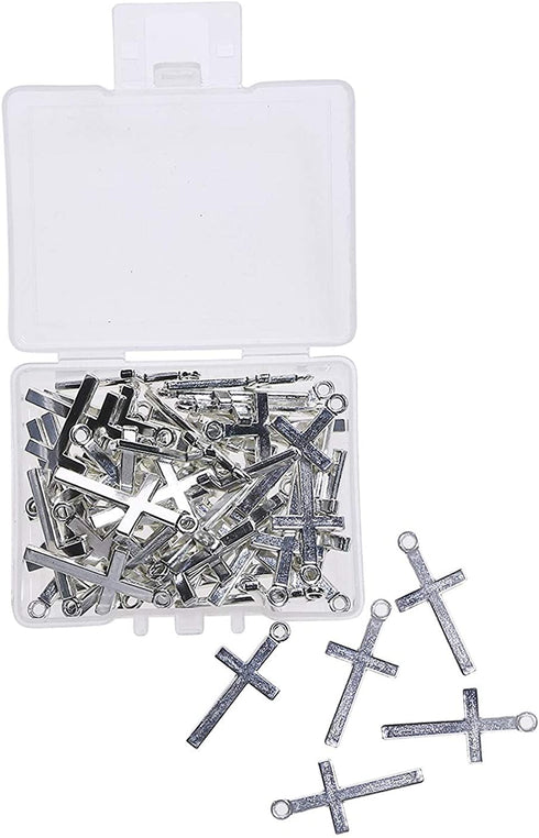 Shapenty Silver Tone Metal Religious Cross Charm Bead Findings Small DIY Craft Pendant Necklace Bracelet Earrings Cross Jewelry Making Accessories, 27x13mm, 50PCS (Cross)