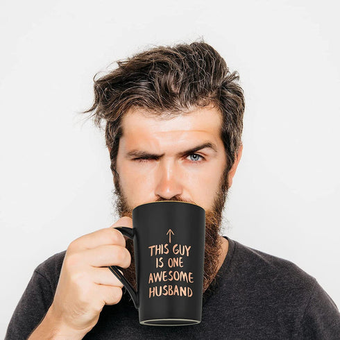 Valentine's Day Mug for Him - This Guy Is One Awesome Husband Coffee Mug - Christmas Birthday Anniversary Present for Husband from Wife - Funny Coffee Mug for Men 14 Oz with Gift Box