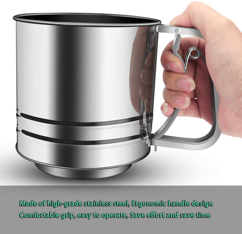 NPYPQ 5-Cup Stainless Steel Flour Sifter for Baking