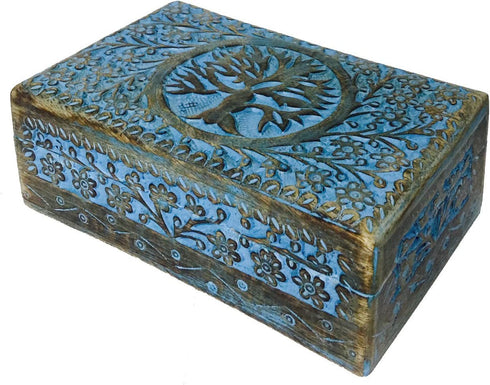 Vrinda Wooden Hand Carved Box 8 inch x 5 inch (Tree of Life)