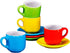 Espresso Cups with Saucers by Bruntmor - 4 ounce - Multi-Color, Chip Resistant, Stackable Set of 4, Perfect for Home and Office