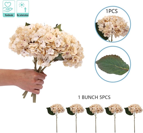 Kimura's Cabin White Silk Hydrangea Flowers Bouquets Faux Hydrangea Stems 3Pcs for Home Wedding Party Table Core Decoration (Ivory)