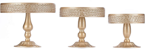 Hotity Set of 3 Cake Stands Round Modern Cake Stand Set Metal Cupcake Dessert Display Stand, Light Gold