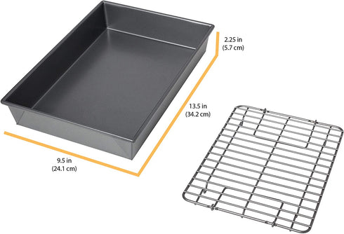 Chicago Metallic Pro Non-Stick Roast and Broil Baking Pan with Rack, 13-Inch-by-9-Inch, Gray