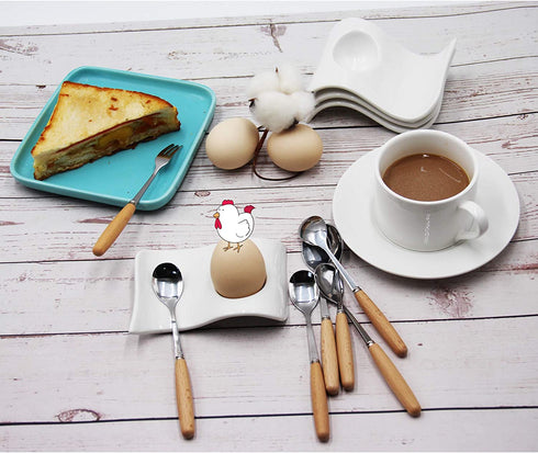 JAMOR White Porcelain Egg Tray,Wave-Shaped Ceramic Egg Cup Plate,Boiled Egg Cup Holder,For Hard And Soft Boiled Eggs,Ceramic Egg Holder For Breakfast,Brunch,Kitchenware,Home Kitchen Decoration (4)