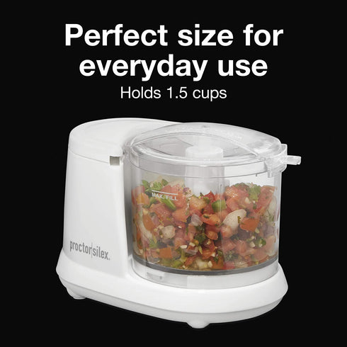 Proctor Silex Durable Mini Food Processor & Vegetable Chopper to Chop, Puree & Emulsify, 1.5 Cup, White