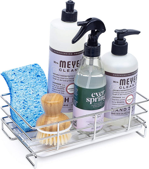 HandyHomeConcepts Sponge Holder For Sink Large Sink Caddy Kitchen Soap Tray Dish Soap Caddy Kitchen Bathroom Sink Organizer Brush Holder - 9x5x3" (not incl. Soaps, Brush, Sponge, Towel)