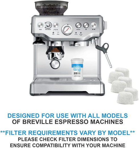 CleanEspresso Espresso Machine Cleaning Tablets and Filters For Breville Espresso Machines (40 Tablets + 6 Filters) - 2 Gram Cleaning Tablets & Replacement Water Filter - Espresso Cleaner Accessories