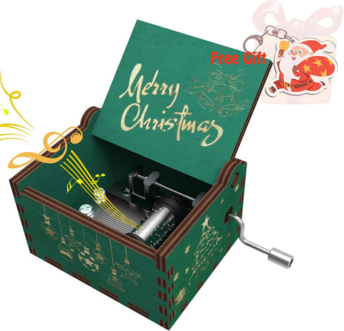 Merry-Christmas-Music-Box-Small-Gifts-Toy for Kids Mom Daughter Wife Girlfriend Wooden-Hand-Crank-Xmas-Musical-Boxes New-Year-Holiday-Birthday-Home-Party-Decoration Plays-We-Wish-You-a-Merry-Christmas