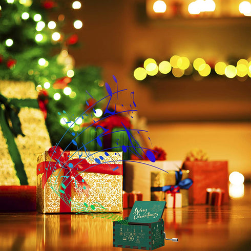 Merry-Christmas-Music-Box-Small-Gifts-Toy for Kids Mom Daughter Wife Girlfriend Wooden-Hand-Crank-Xmas-Musical-Boxes New-Year-Holiday-Birthday-Home-Party-Decoration Plays-We-Wish-You-a-Merry-Christmas
