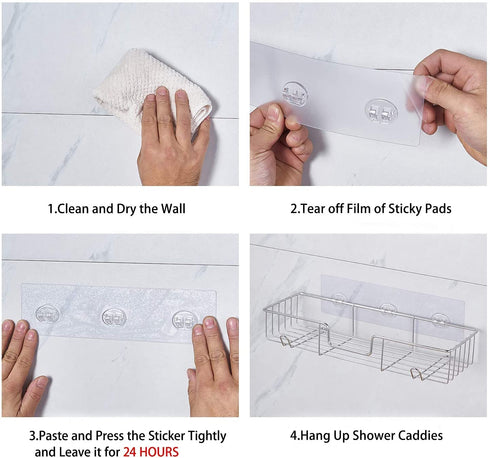 AmazerBath Adhesive Shower Caddy Basket Rack with Hooks, Shower Shelf Wall Mounted, No Drilling Shower Organizer for Bathroom, Rustproof Stainless Steel , 2 Pack, Chrome