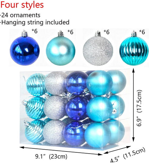 Christmas Balls Ornaments?24 Pcs Shatterproof Christmas Tree Decorations Hanging Ball for Xmas Tree Holiday Wedding Party Decoration 2.36" ( 60mm ) Set (Silver & Blue)