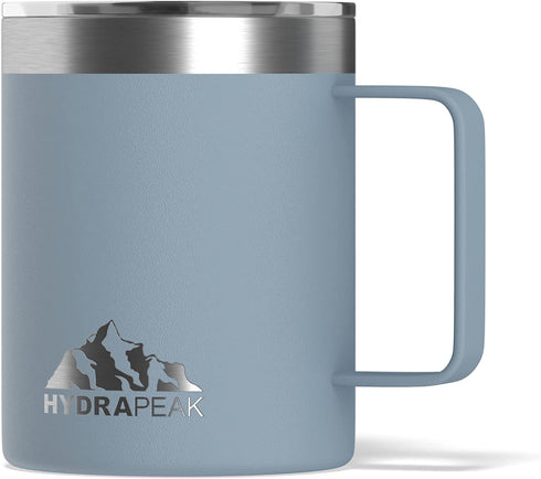 Hydrapeak 14oz Insulated Coffee Mug with Handle, Stainless Steel Double Walled Travel Coffee Cup | 3 Hours Hot / 9 Hours Cold, Spill-Proof Mug with Sliding Lid (Storm)