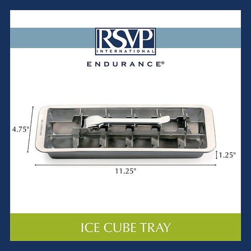RSVP International Endurance® Vintage Inspired Ice Cube Tray, 11" | Retro Design for Bars & Kitchens | Levers Remove Cubes | Heavy Duty Stainless Steel | Dishwasher Safe
