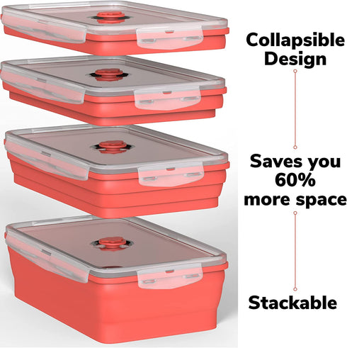 Silicone food storage - Collapsible food storage containers with lids - Space saving food containers in Small, Medium and Large - BPA Free Silicone - Collapsible tupperware microwave safe