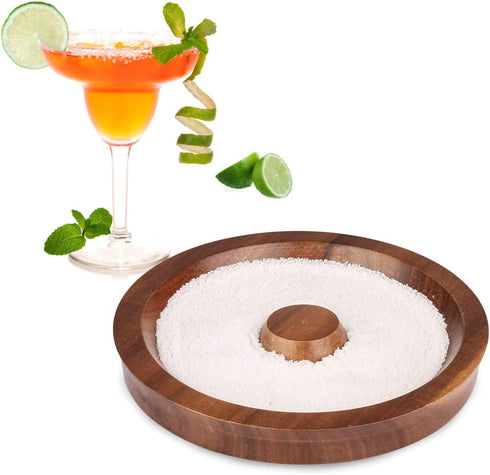 TMKEFFC Margarita Salt Rimmer Bar Cocktails Sugar Rimming, Acacia Wood Glass Rimmer for Wide Glasses up to 5.5 Inches