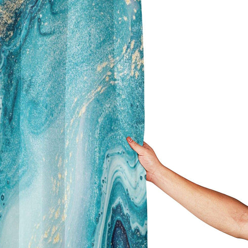 Marble Shower Curtain Natural Luxury Ocean Art The Ripples of Agate with Beautiful Blue Paint and Gold Powder for Bathroom Decor Polyester Fabric Waterproof Shower Curtains Set with 12 Hooks