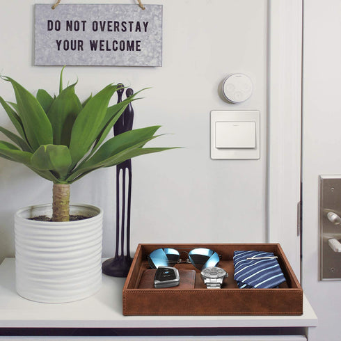 SITHON Valet Tray Desk Organizer, PU Leather Catchall Tray Bedside Vanity Tray Nightstand Caddy Coin Box Key Jewelry Storage Organizer, Brown