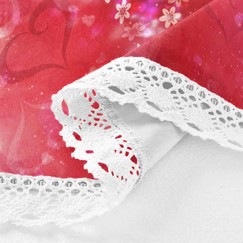 Pfrewn Valentine Day Round Tablecloth, Red Heart Mothers Day Flowers Table Cloth Cover Mat, Lace Washable Polyester 60" Dining Decorative for Holiday Home Party Wedding Picnic