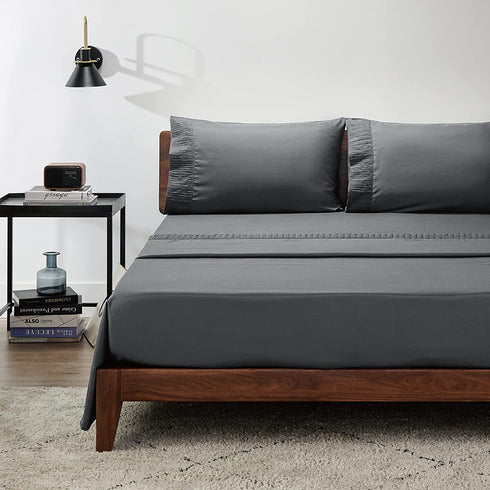 Bedsure Full Size Sheet Sets Grey - Soft 1800 Bedding Microfiber Sheets Full Size Bed, 4 Pieces Bed Sheets Full