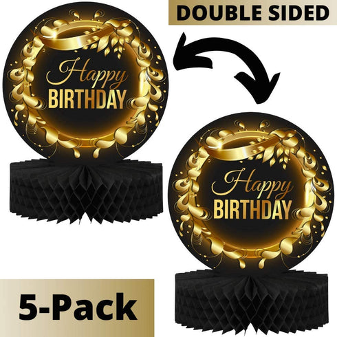 Birthday Table Centerpiece Decoration - 5-Pack Double Sided Cardstock & Tissue Paper Honeycomb Happy Birthday Decorations - 12 Birthday Party Decorations Centerpieces for Table Decorations