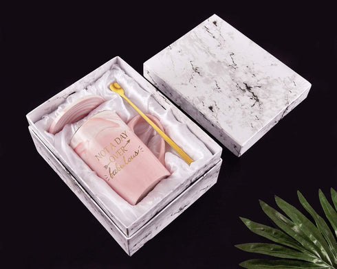 Not a Day Over Fabulous Coffee Mug Birthday Gifts for Women, Birthday Gift Ideas for Best Friends female, BBF, Her, Sister, Wife, Mom, Aunt Ceramic Marble Coffee Mug with Box Packing Pink 14OZ