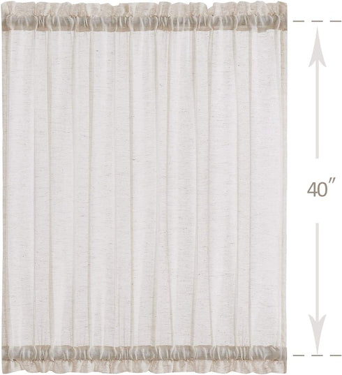 FMFUNCTEX French Door Panel Curtains Window 40" Natural Flax Blend Small Sheer Glass Door Curtain 52" Wide Half Short Curtain with Tiebacks for Patio Glass Doors Set of 2