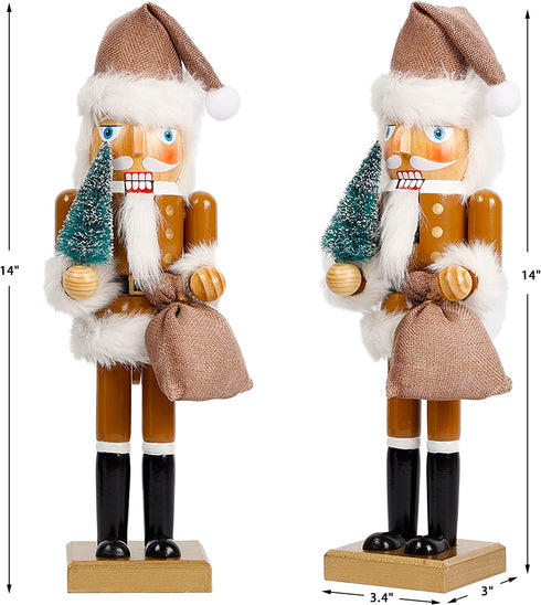 Joliyoou Christmas Nutcracker Figures, 14 Inch Wooden Nutcracker Santa Holding Gifts & Christmas Tree, Large Xmas Nutcracker Tabletop Festival Shelves Decorations