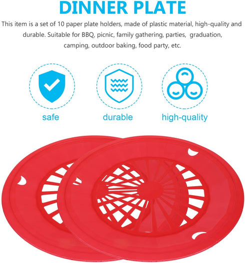 Cabilock 10Pcs Reusable Plastic Paper Plate Holder for Party BBQ and Picnic Round Paper Plate Trays Barbecue Plate Support Plastic Dinnerware